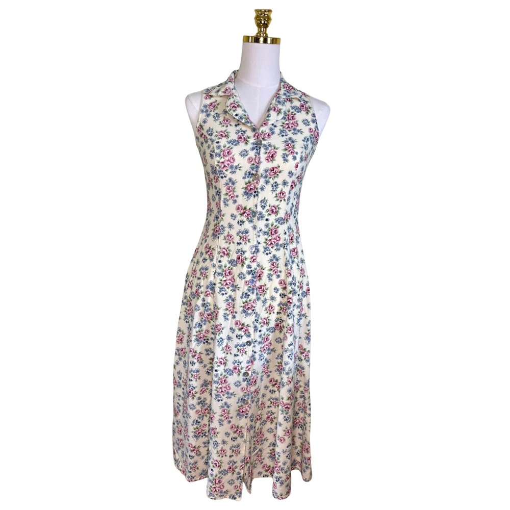 All That Jazz Cream Midi Dress with Pink & Blue Floral Print